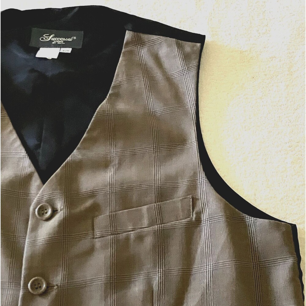 Successo by Phita Suit Vest Glen Plaid Windowpane 42 Brown Tan Preppy Academia